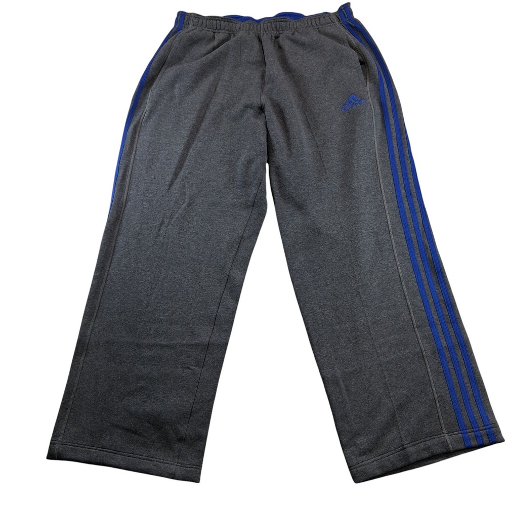 Adidas‎ Sweatpants Mens XL Gray Blue 3 Stripe Fleece Straight Leg AC3946
